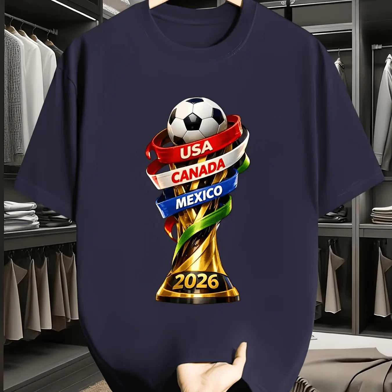2026 USA Canada Cup Fun Print T-Shirt, Men's Casual Short Sleeve Crew Neck Tee, Soccer Fan Essential Summer Top
