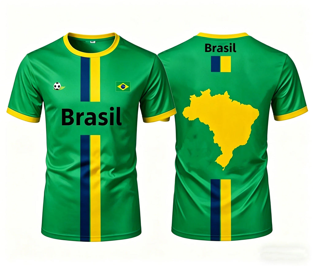 2026 Brazil Flag Map Print T-Shirt For Men Women
