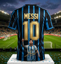 Messi #10 Argentina Football Jersey Blue White Striped 3D Print Shirt Men