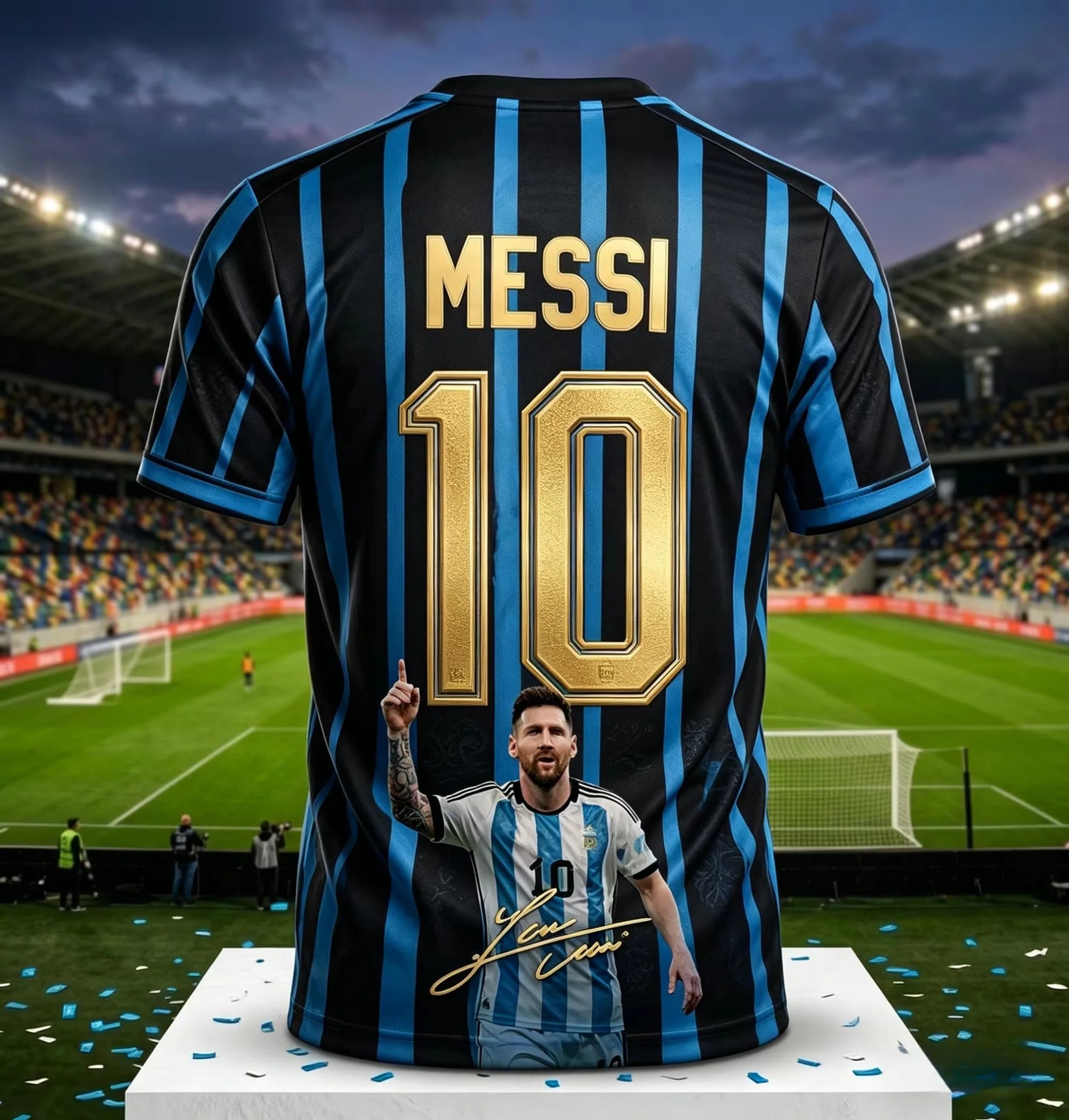 Messi #10 Argentina Football Jersey Blue White Striped 3D Print Shirt Men