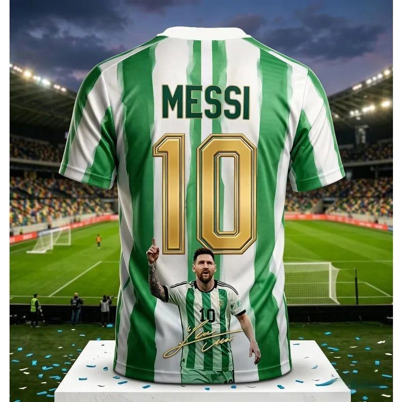 Messi #10 Argentina Football Jersey Blue White Striped 3D Print Shirt Men