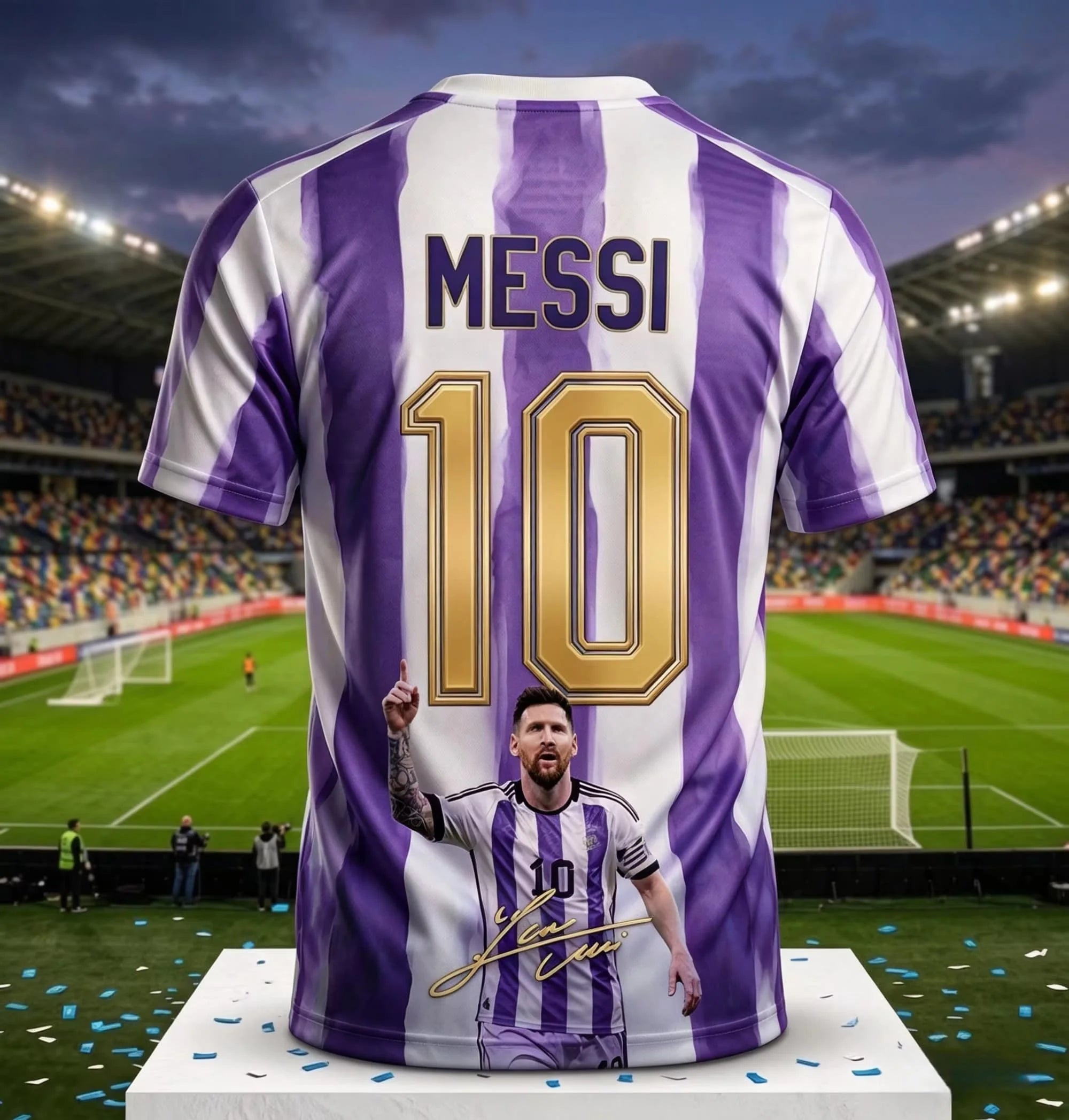 Messi #10 Argentina Football Jersey Blue White Striped 3D Print Shirt Men