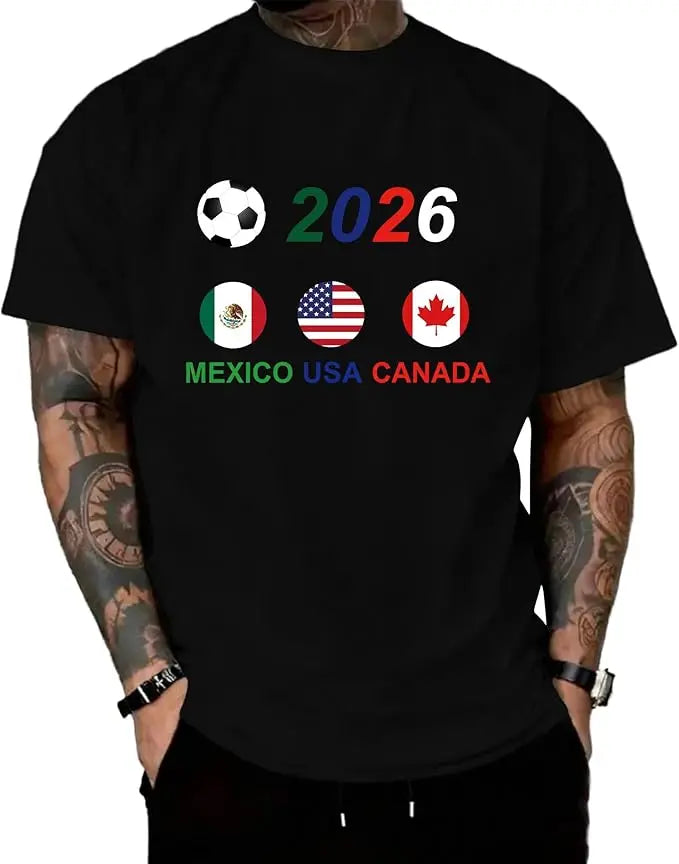 Worldwide Football 2026 Flags, World Sport Lovers T-Shirt 2026 Soccer Shirt USA Canada Mexico Fan Jersey Unisex Football Clothes