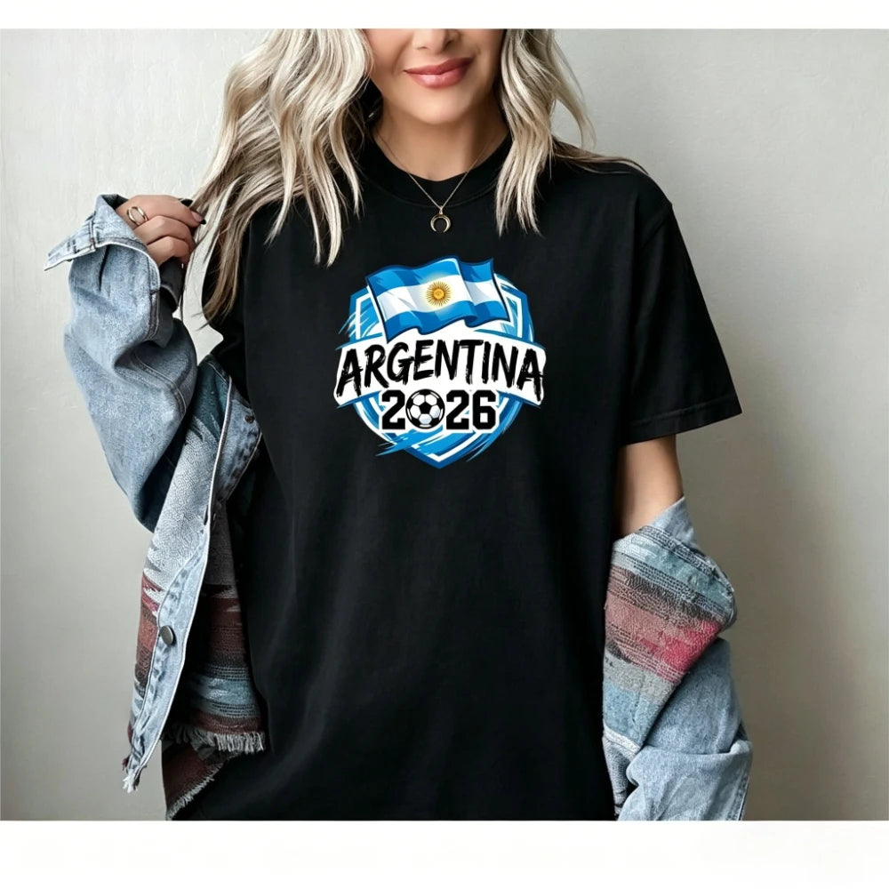 Argentina Football T-Shirt Patriotic Argentina 2026 Tee Soccer Part Supplies Clothing Men Women Fashion Crewneck Cotton Tee Tops