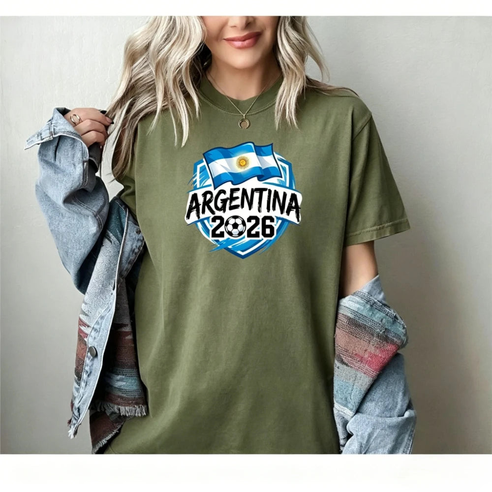 Argentina Football T-Shirt Patriotic Argentina 2026 Tee Soccer Part Supplies Clothing Men Women Fashion Crewneck Cotton Tee Tops