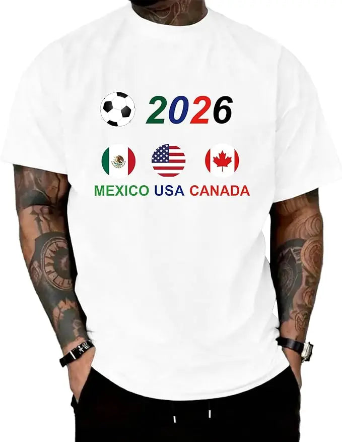 Worldwide Football 2026 Flags, World Sport Lovers T-Shirt 2026 Soccer Shirt USA Canada Mexico Fan Jersey Unisex Football Clothes