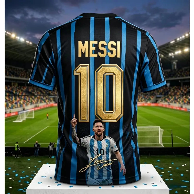 Messi #10 Argentina Football Jersey Blue White Striped 3D Print Shirt Men