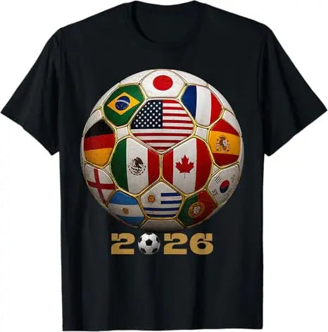 Worldwide Football 2026 Flags, World Sport Lovers T-Shirt 2026 Soccer Shirt USA Canada Mexico Fan Jersey Unisex Football Clothes