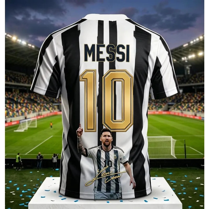Messi #10 Argentina Football Jersey Blue White Striped 3D Print Shirt Men