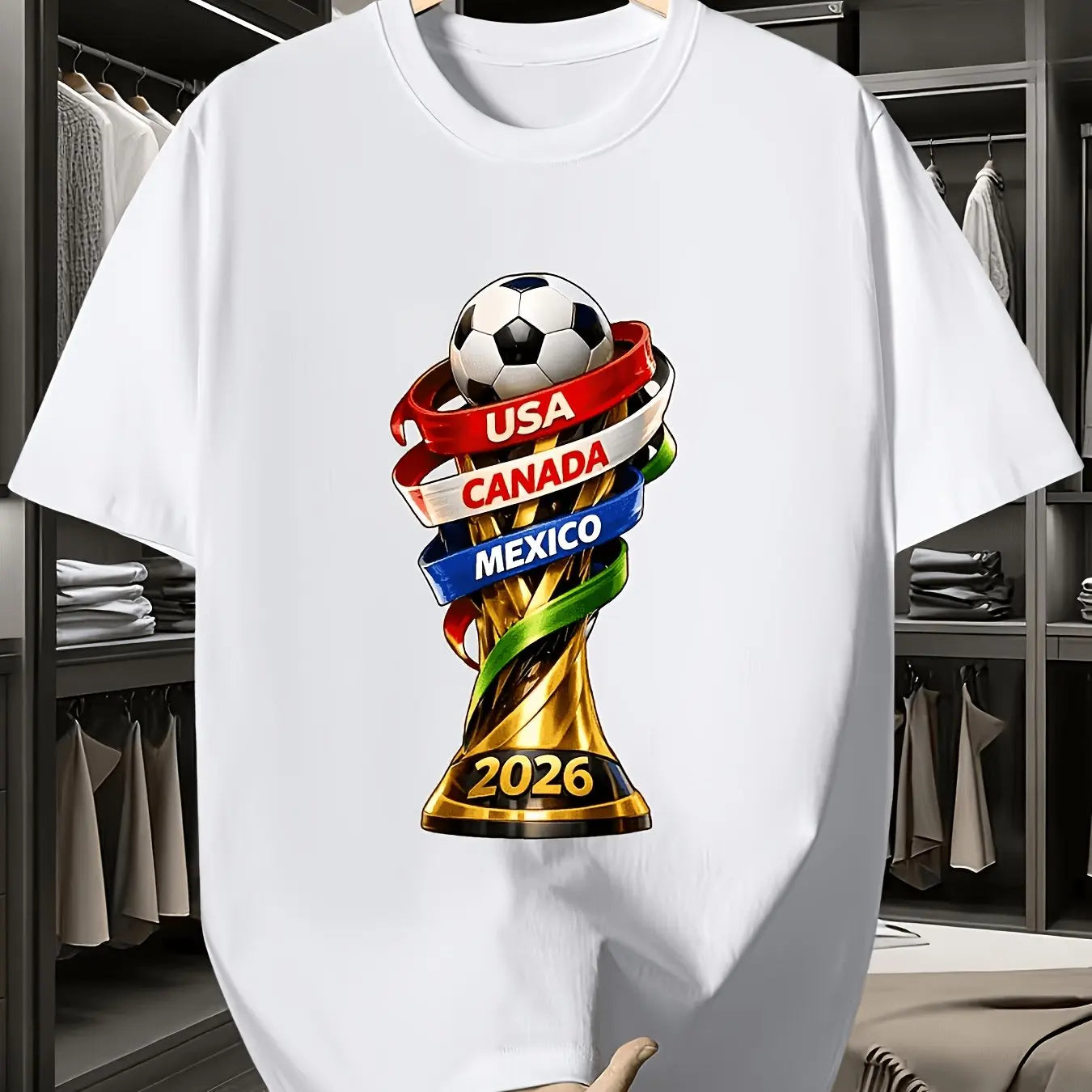 2026 USA Canada Cup Fun Print T-Shirt, Men's Casual Short Sleeve Crew Neck Tee, Soccer Fan Essential Summer Top