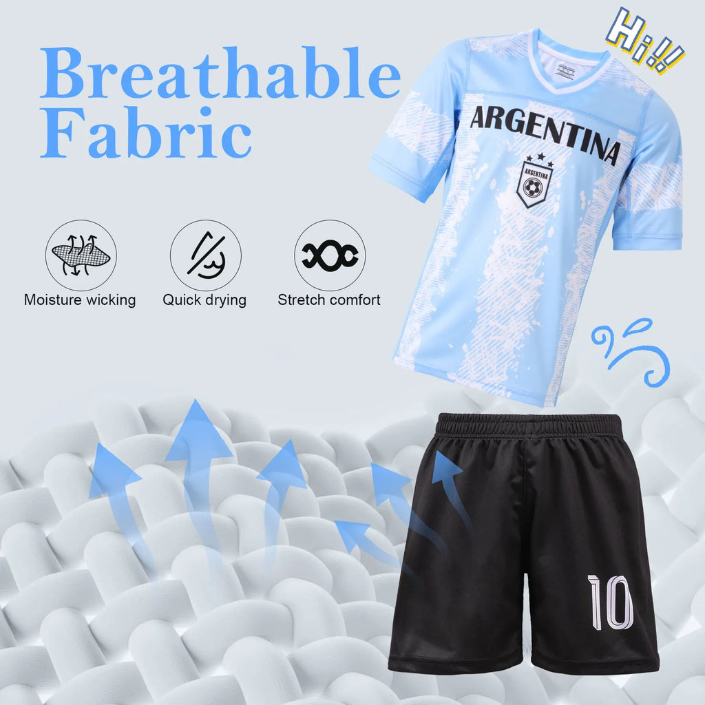 3D Printed Argentine Football Shirt Fan  Children's Breathable T-shirt Sports Jersey