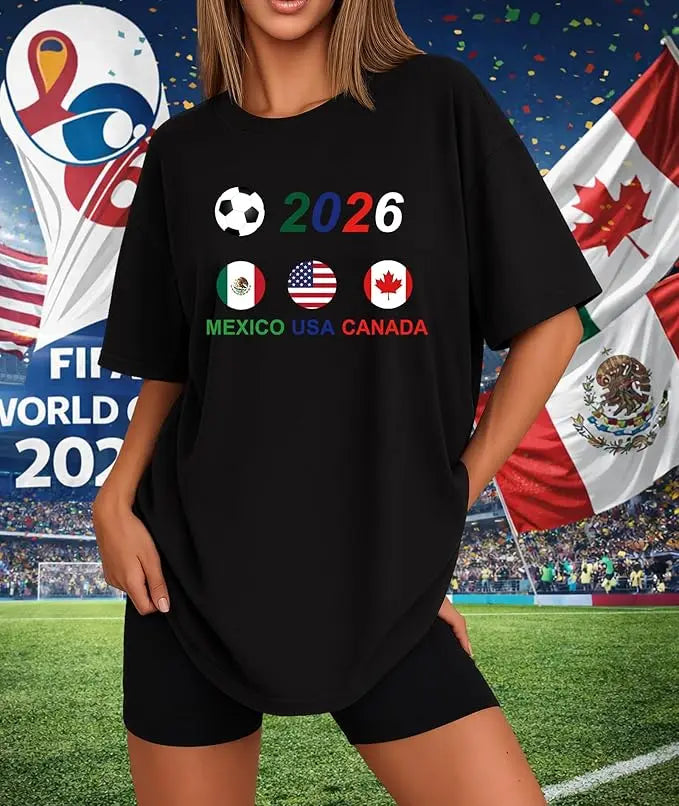 Worldwide Football 2026 Flags, World Sport Lovers T-Shirt 2026 Soccer Shirt USA Canada Mexico Fan Jersey Unisex Football Clothes