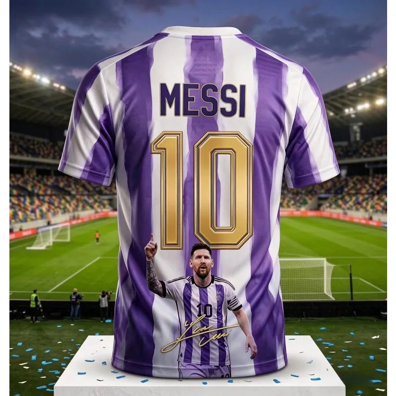 Messi #10 Argentina Football Jersey Blue White Striped 3D Print Shirt Men
