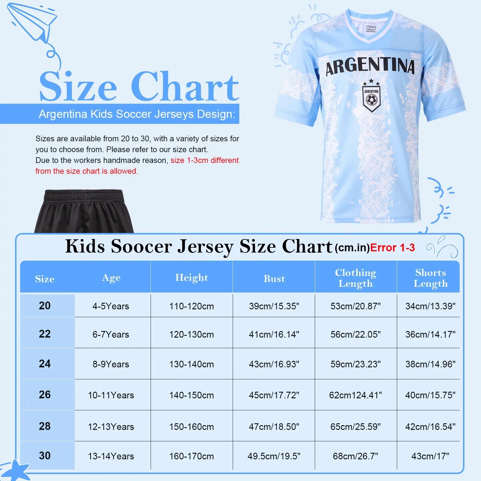 3D Printed Argentine Football Shirt Fan  Children's Breathable T-shirt Sports Jersey