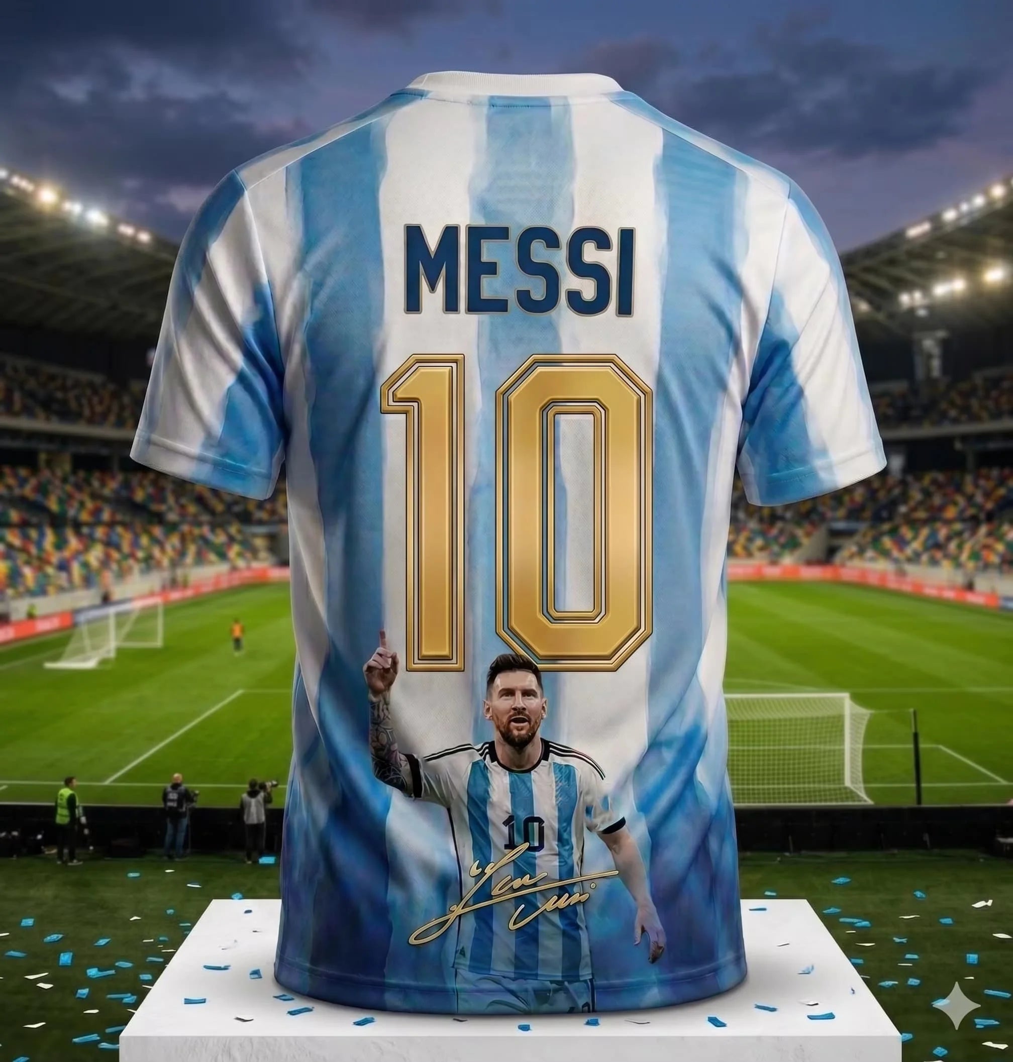 Messi #10 Argentina Football Jersey Blue White Striped 3D Print Shirt Men