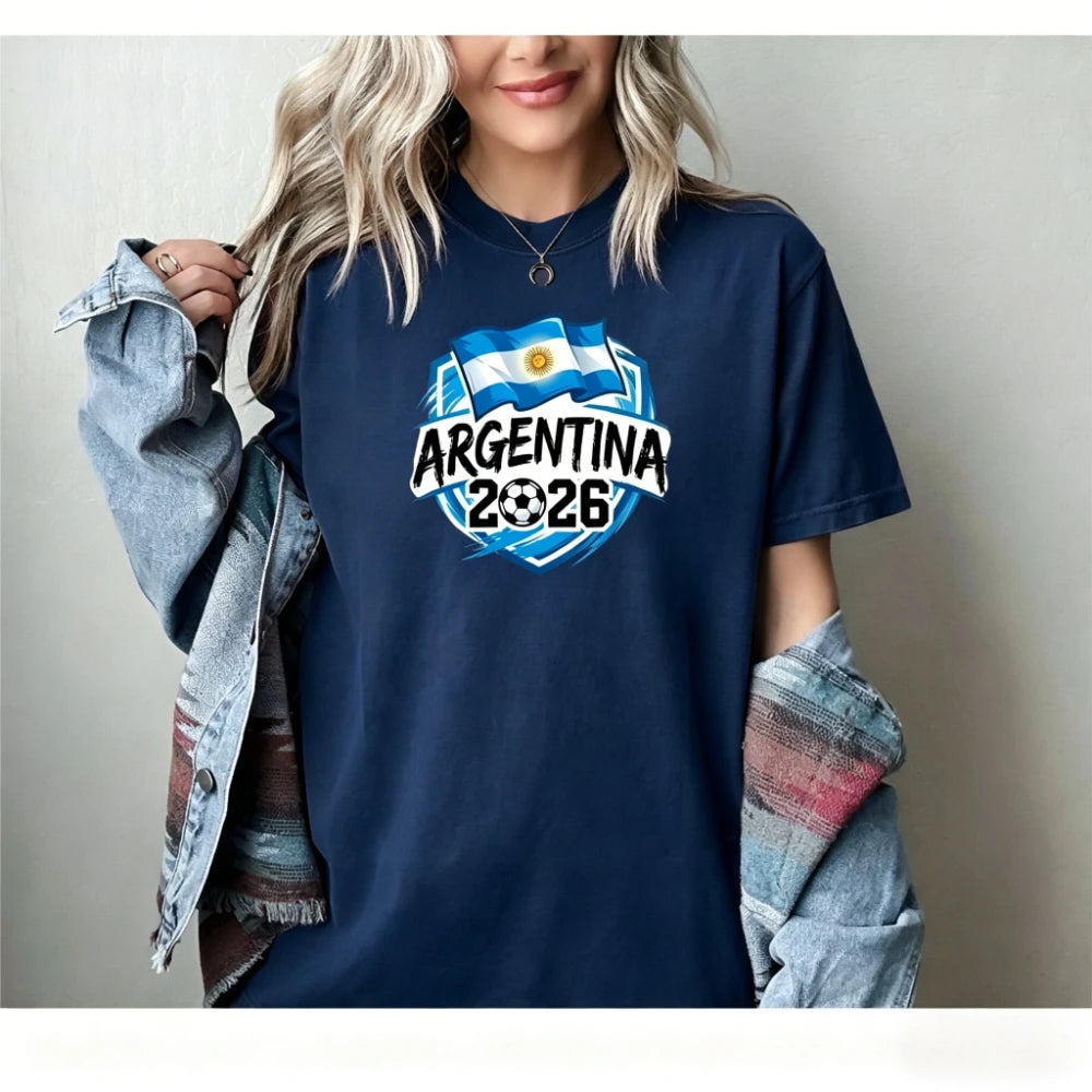 Argentina Football T-Shirt Patriotic Argentina 2026 Tee Soccer Part Supplies Clothing Men Women Fashion Crewneck Cotton Tee Tops