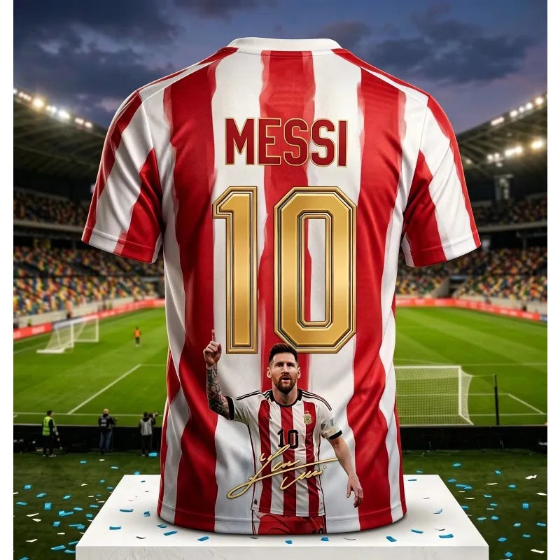 Messi #10 Argentina Football Jersey Blue White Striped 3D Print Shirt Men