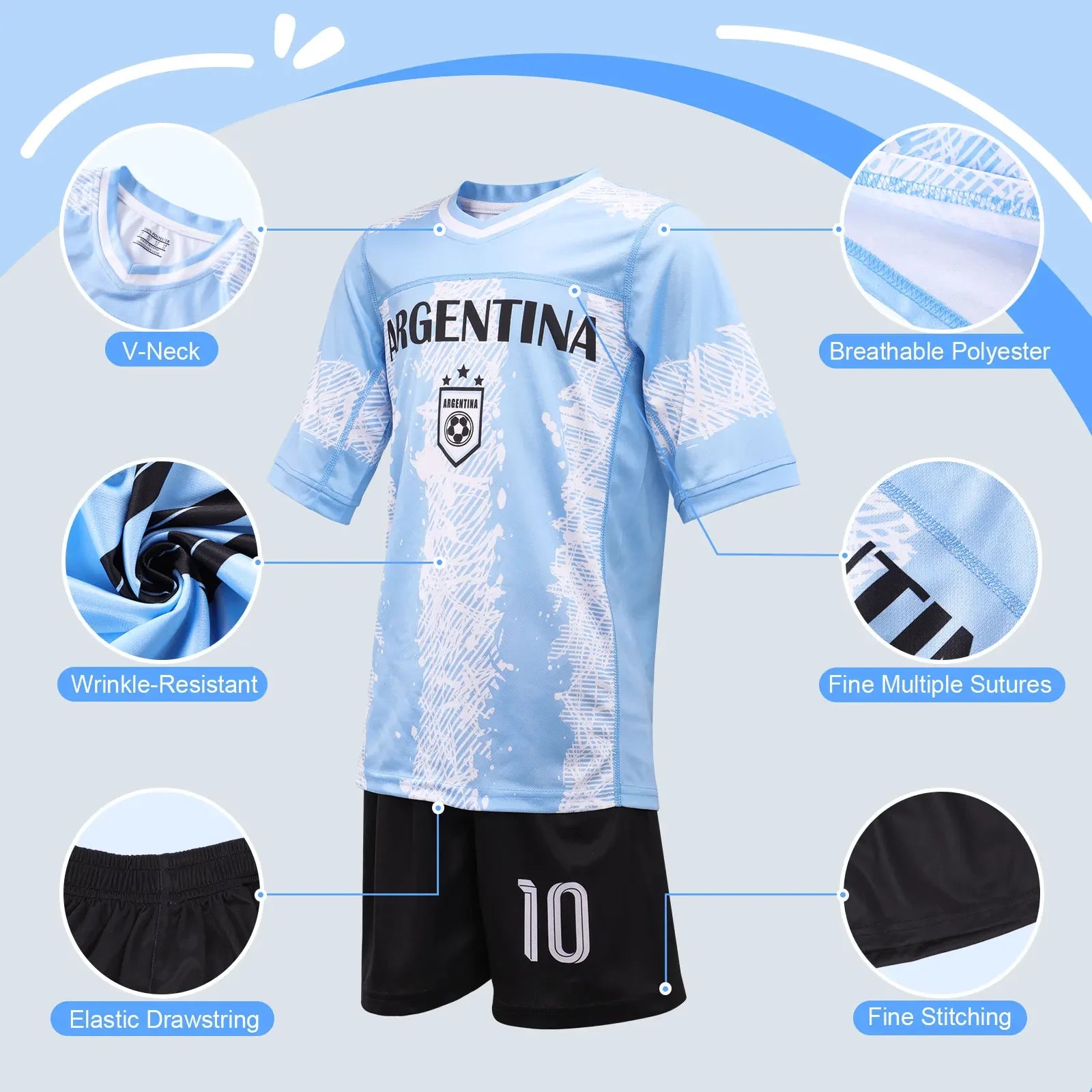 3D Printed Argentine Football Shirt Fan  Children's Breathable T-shirt Sports Jersey