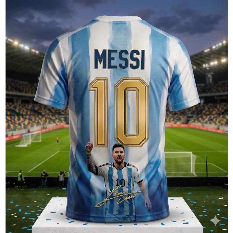 Messi #10 Argentina Football Jersey Blue White Striped 3D Print Shirt Men