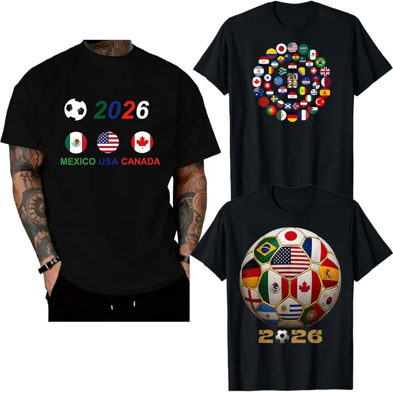 Worldwide Football 2026 Flags, World Sport Lovers T-Shirt 2026 Soccer Shirt USA Canada Mexico Fan Jersey Unisex Football Clothes